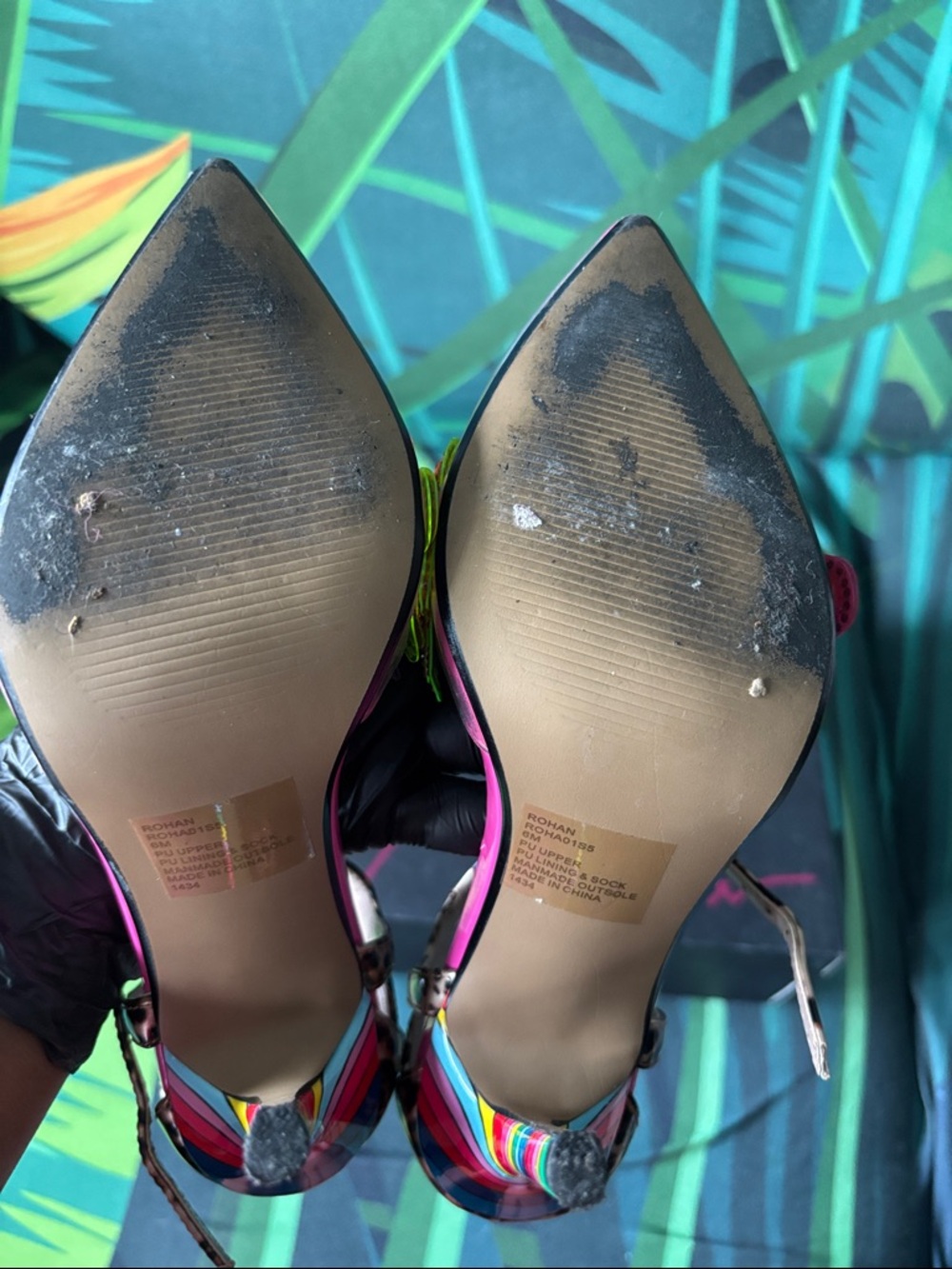 Betsey Johnson Leopard Print Strappy Heels with Rainbow Stripe Heel - Picture 7 of 15